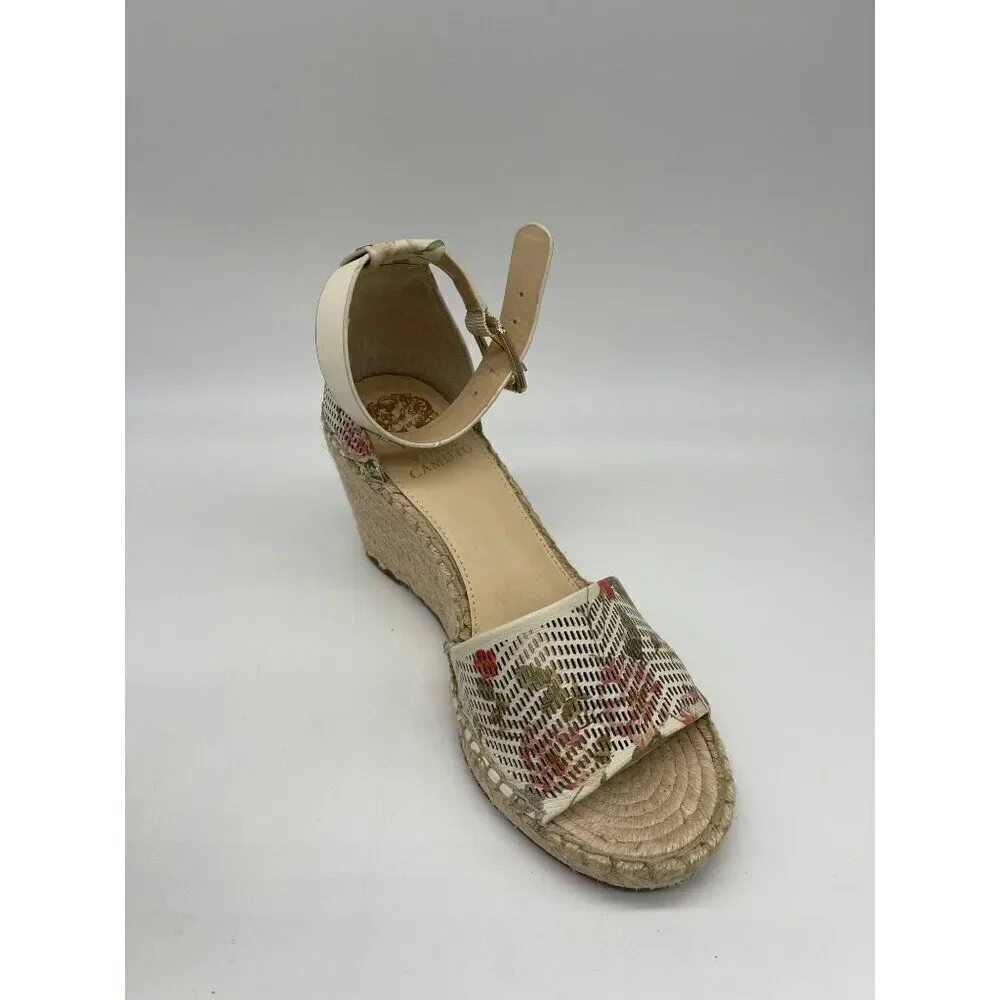 Vince Camuto Women Floral Leerata Wedged Espadrille Sandals Size 9